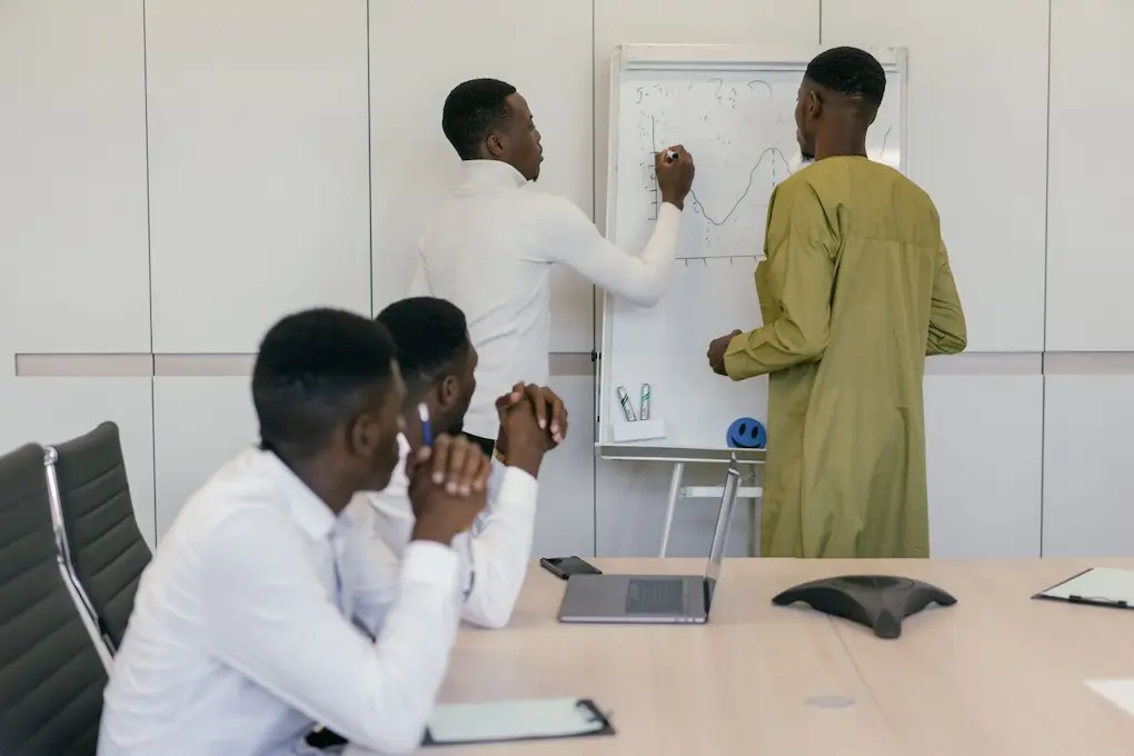 Professionals working together in a modern office.